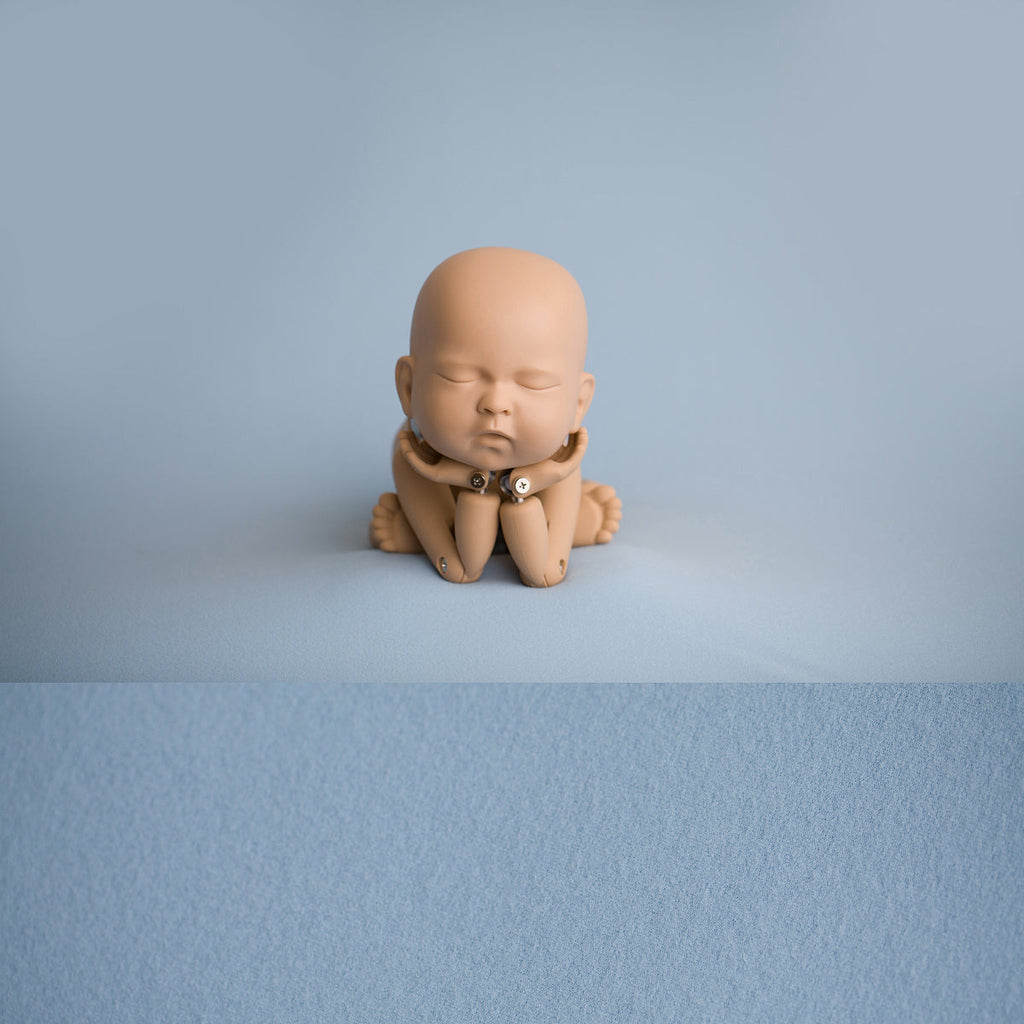 Newborn Fabric Wrap - Ayden - Mid Blue + Newborn Fabric Backdrop - Ayden Sueded Jersey - Mid Blue + Newborn Plain Knit Bonnet: Skinny Dip 0824