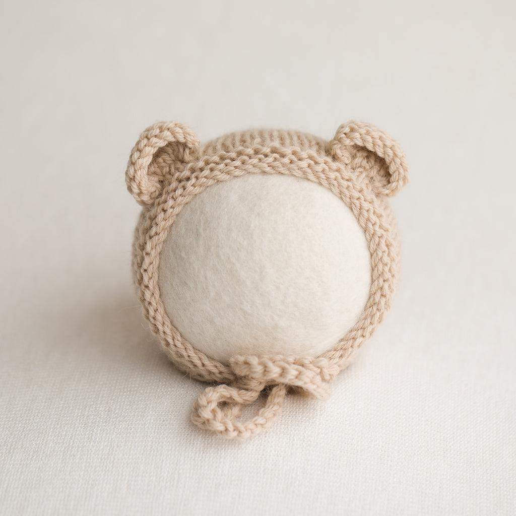 Newborn Knitted Bonnet - Light Beige Mix 0206