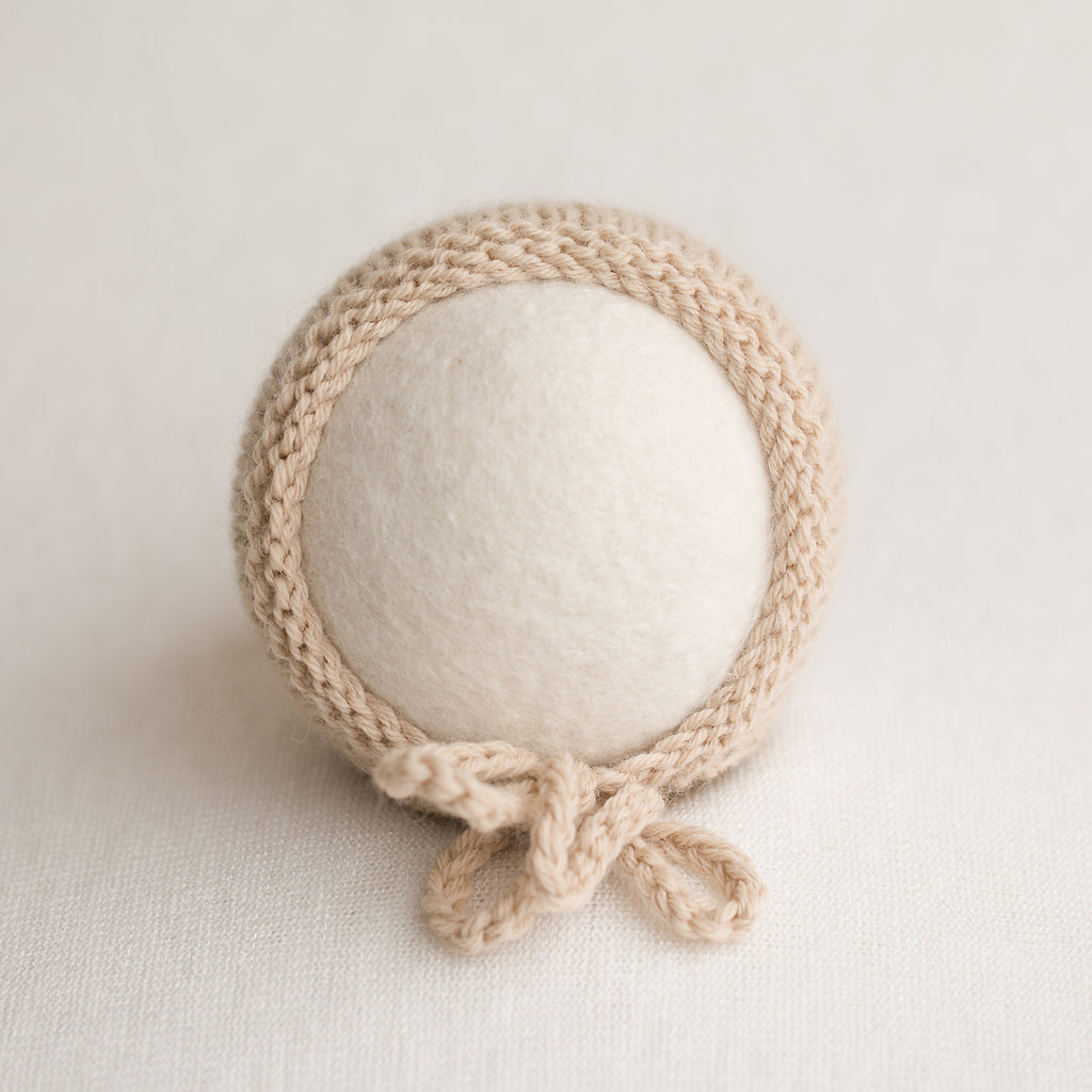 Newborn Knitted Bonnet - Light Beige Mix 0206
