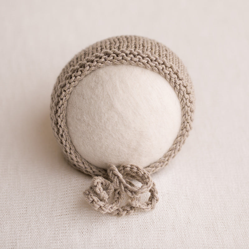 Newborn Knitted Bear Bonnet - Beige 3