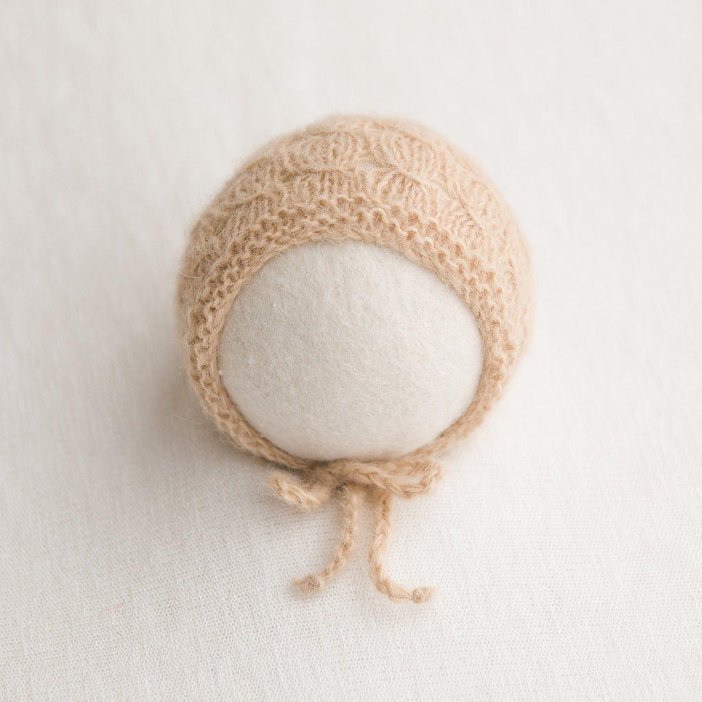 Newborn Knitted Bonnet - Champagne