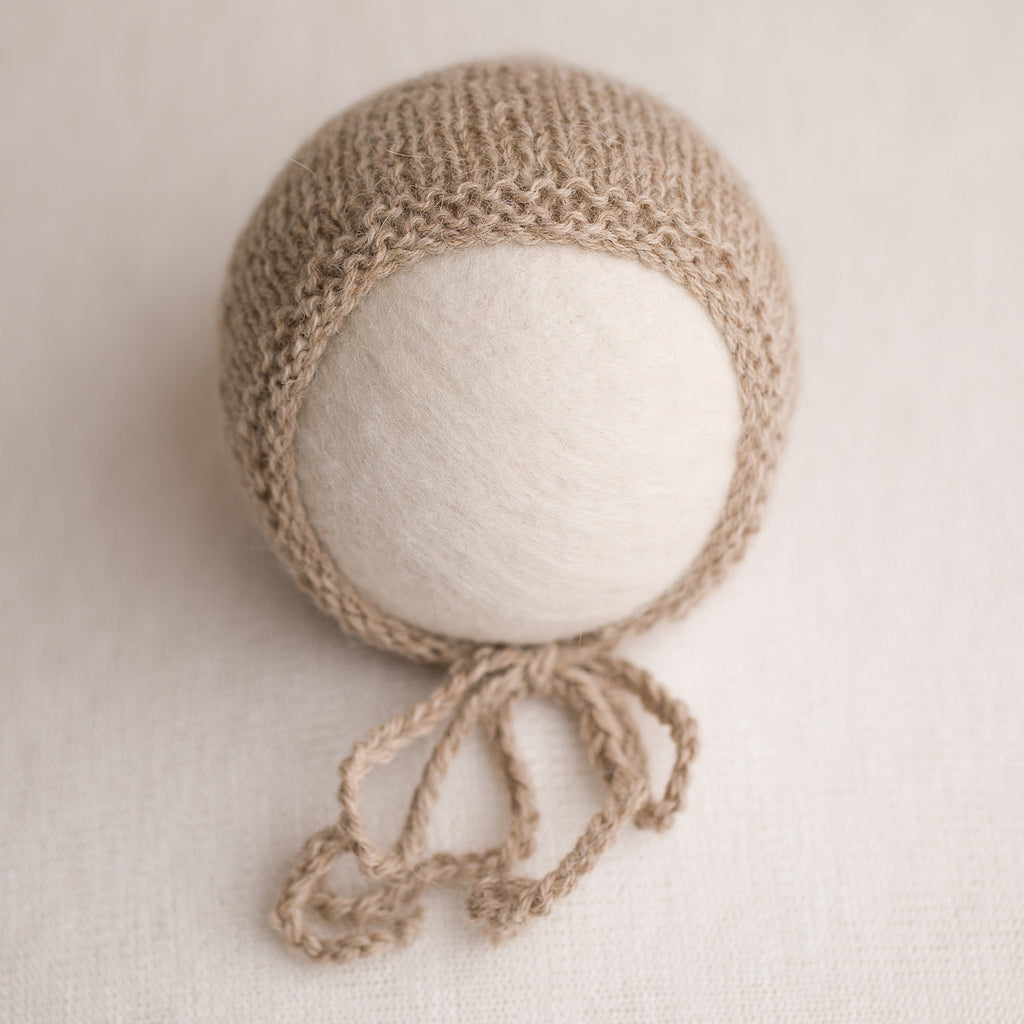 Newborn Prop Knitted Bonnet- Light Camel