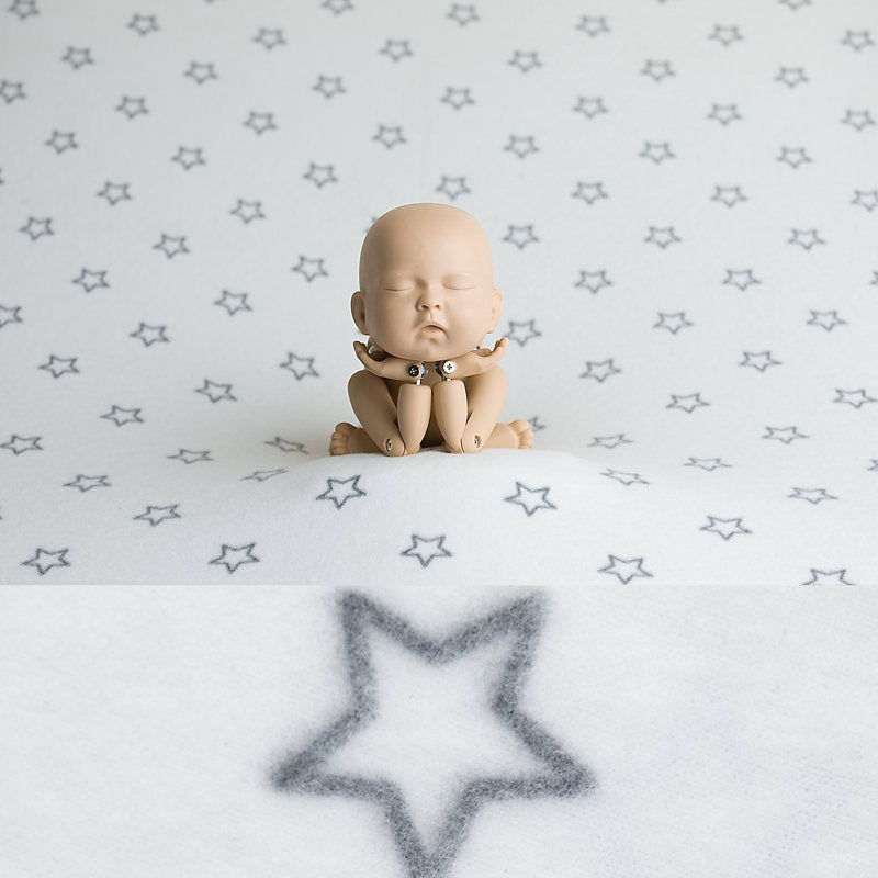 Newborn Fabric Backdrop, Wrap And Bonnet Set - Stars - White