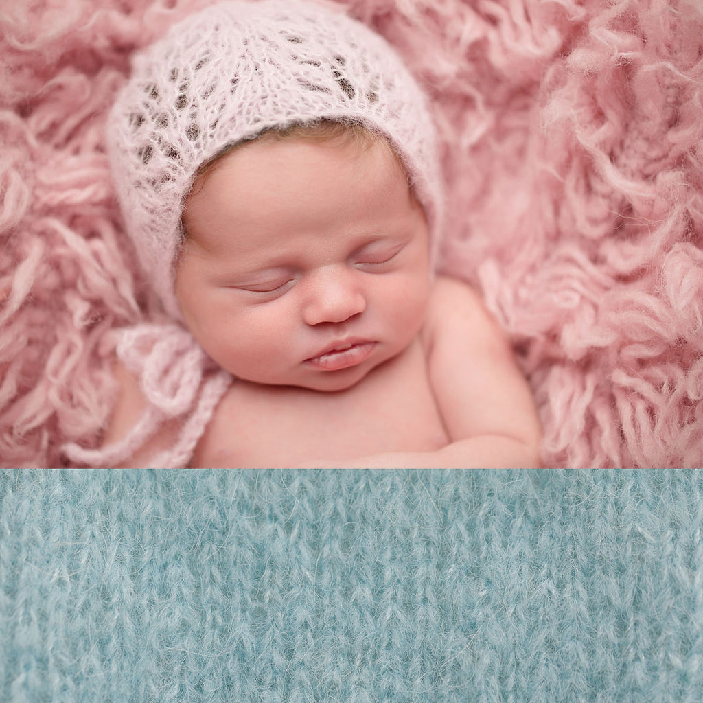 Newborn Alpaca Patterned Bonnet: Light Grey Blue