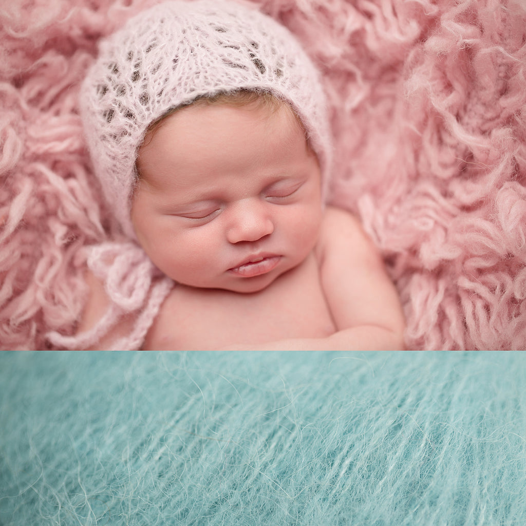 Newborn Alpaca Patterned Bonnet: Light Sea Green