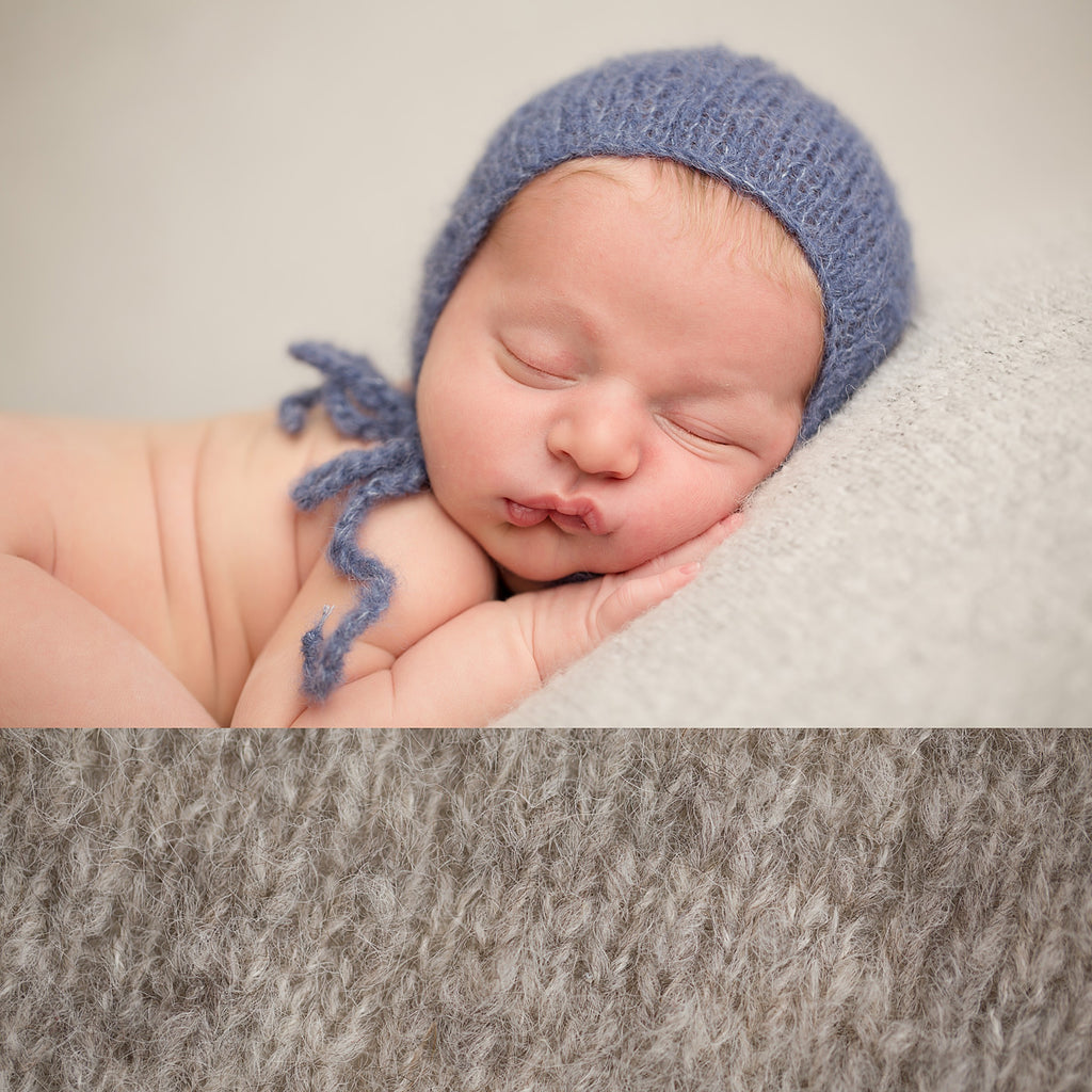 Newborn Alpaca Plain Knit Bonnet: Warm Grey