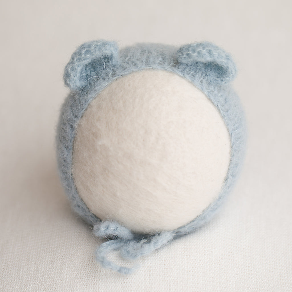 Newborn Alpaca Bear Bonnet: Light Grey Blue