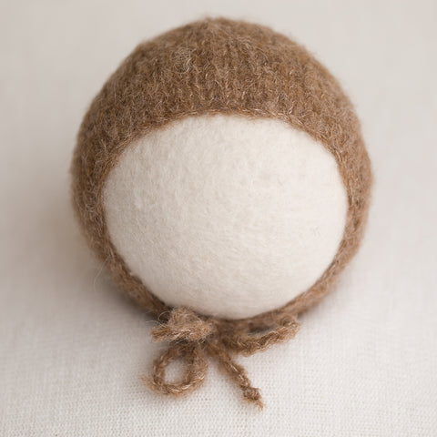 Newborn Alpaca Plain Knit Bonnet: Fawn