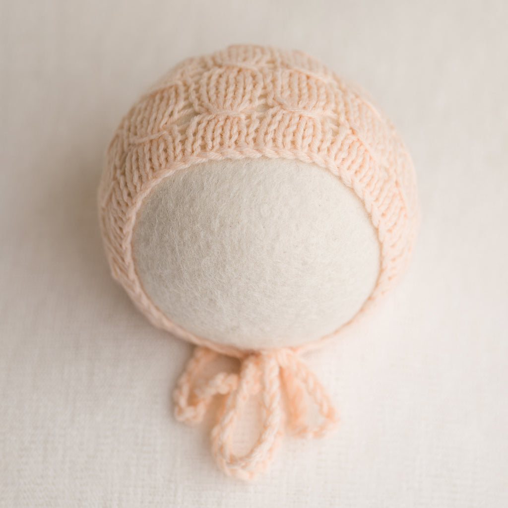 Newborn Knitted Bonnet - Peach 2