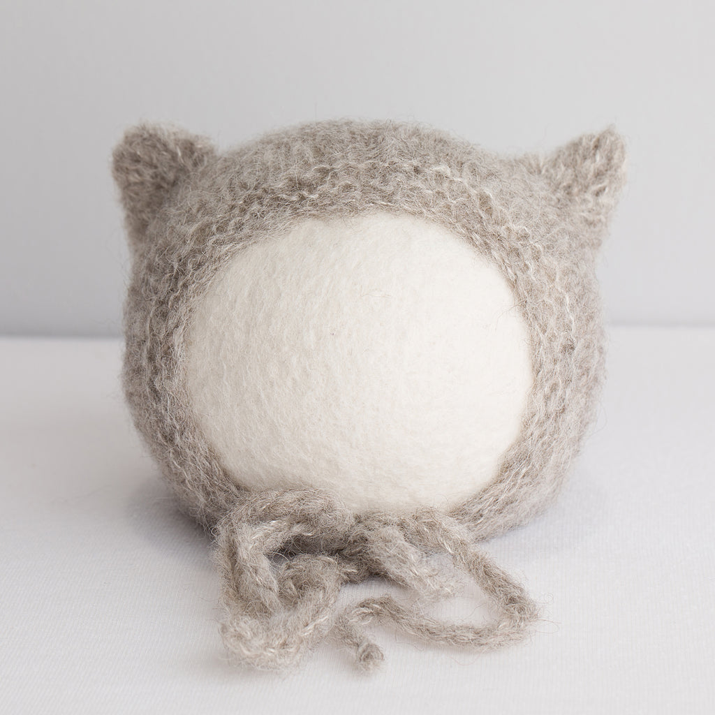 Newborn Alpaca Kitten Knit Bonnet: Warm Grey