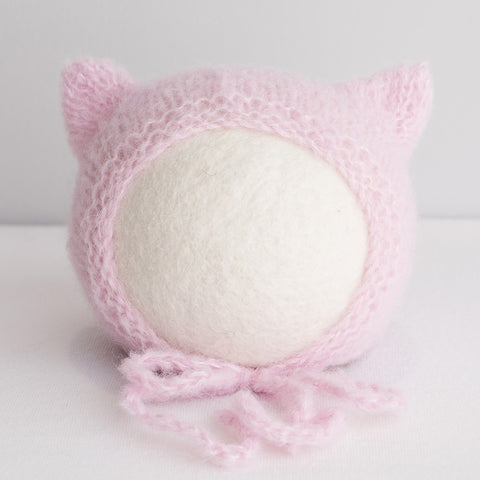 Newborn Alpaca Kitten Knit Bonnet: Pink