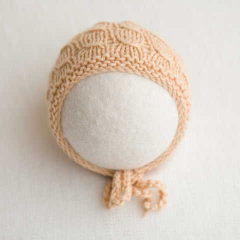 Newborn Knitted Bonnet - Biscuit