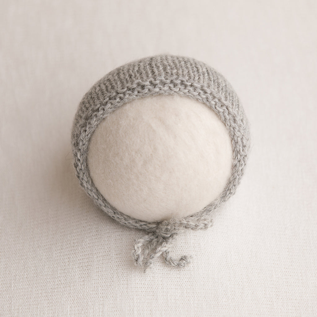 Newborn Knitted Bonnet - Light Grey Pearl Mix